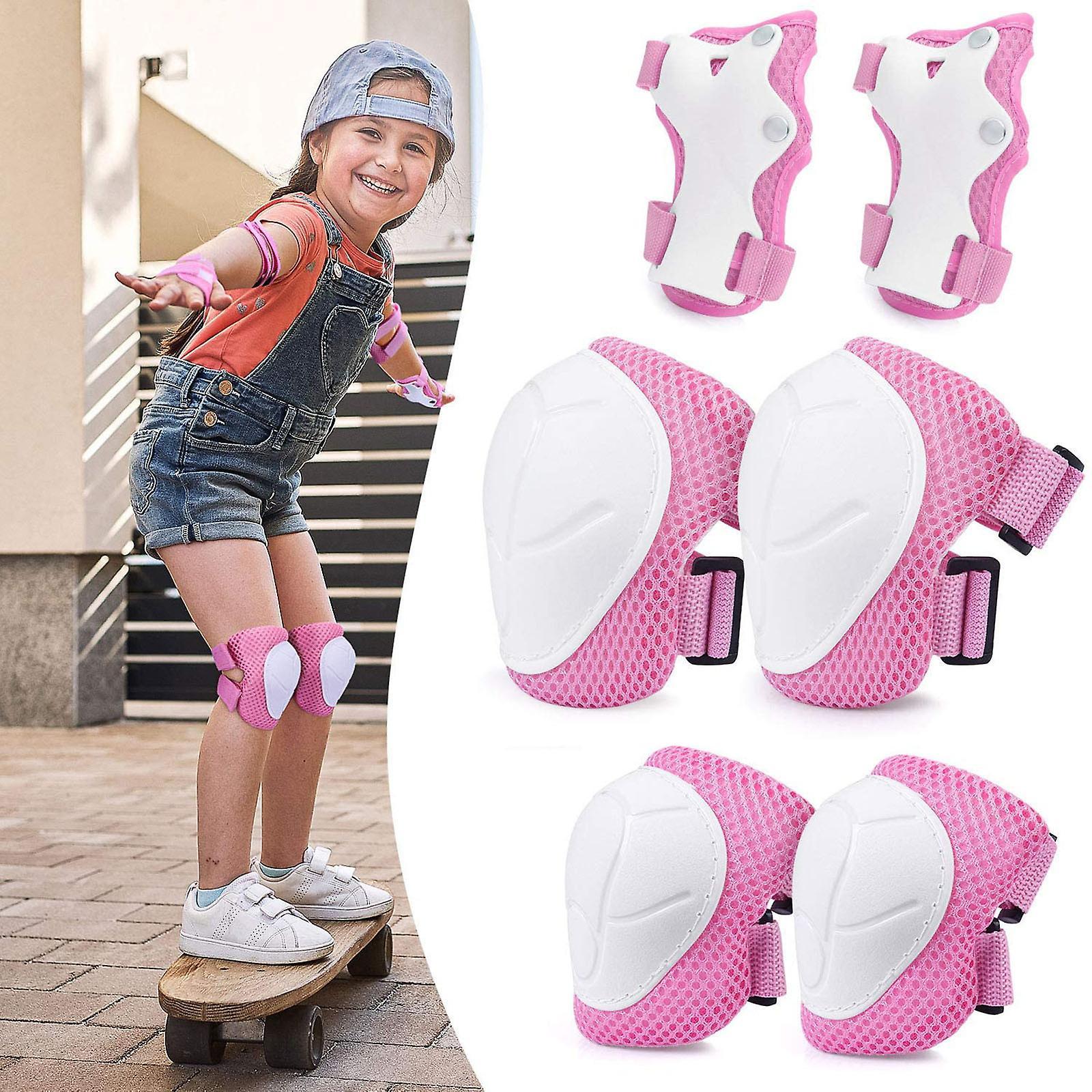 Kakanwo 6 In 1 Protective Gear Knee Pads Set For Kids Knee And Elbow Pads Pink Free Size