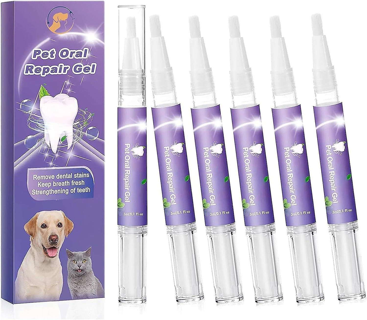 Frusde Pet Oral Repair Gel, Pet Oral Restoration Whitening Gel, Eliminate Bad Breath Targets Tartar, No Brushing Pet Oral Care Gel 6pcs