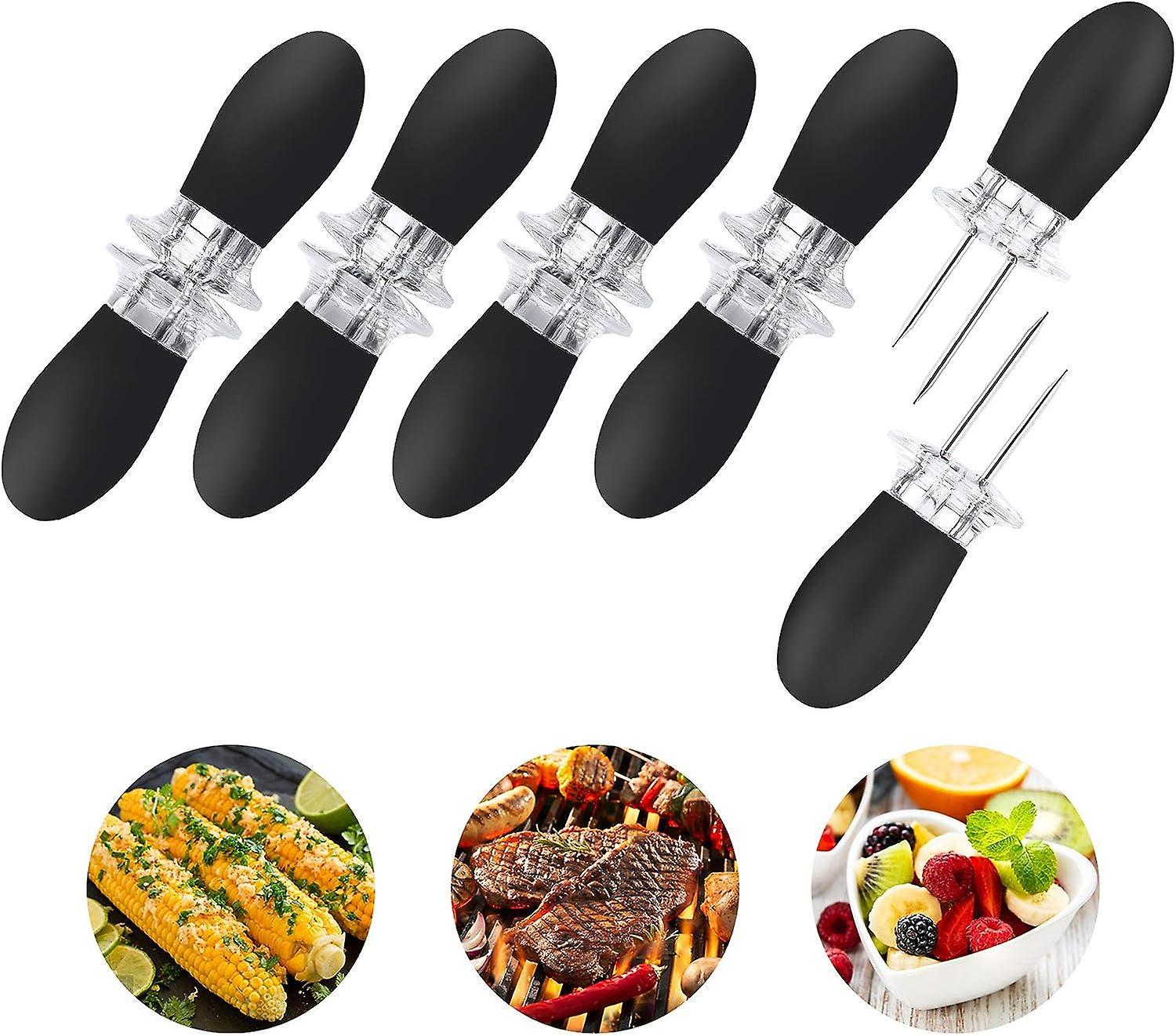 Forever Black 10pcs/5 Pairs Corn Holders, Stainless Steel Corn On The Cob Bbq Fork Skewers For Home Cooking Parties Camping