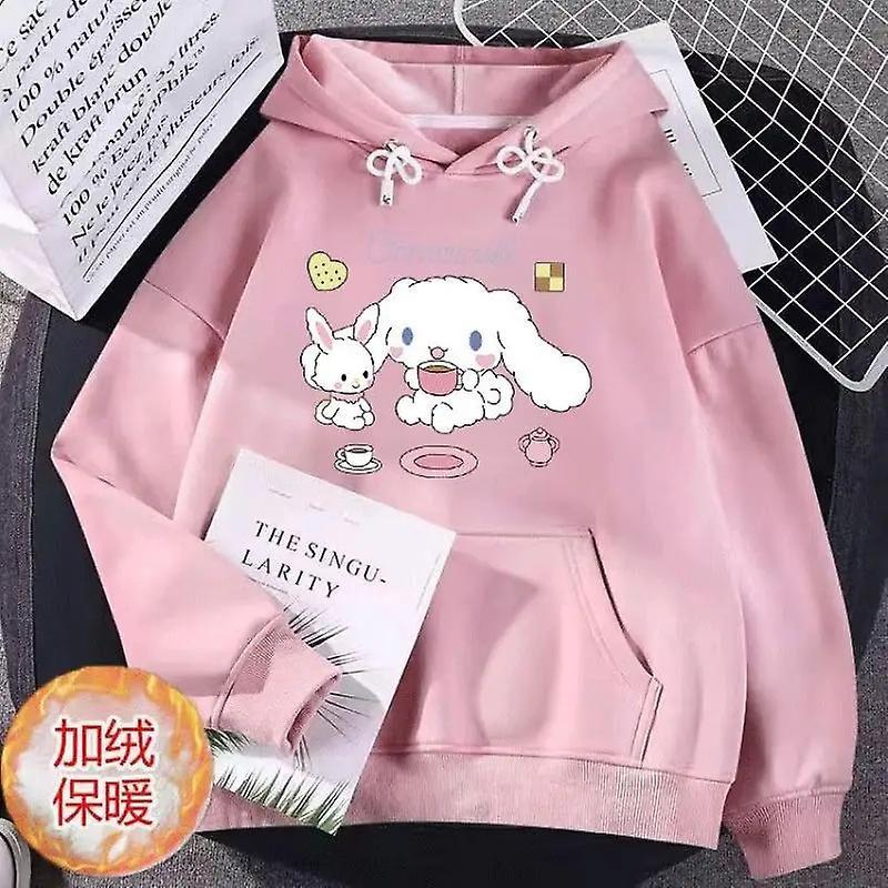 Hcankcan 2023 Sanrioed Kids Hooded Sweatshirts Clothes Anime Cinnamoroll Kuromi Girls Pullovers Tops Boys Baby Sweaters Plush Coat Gift GH-9HYT 160