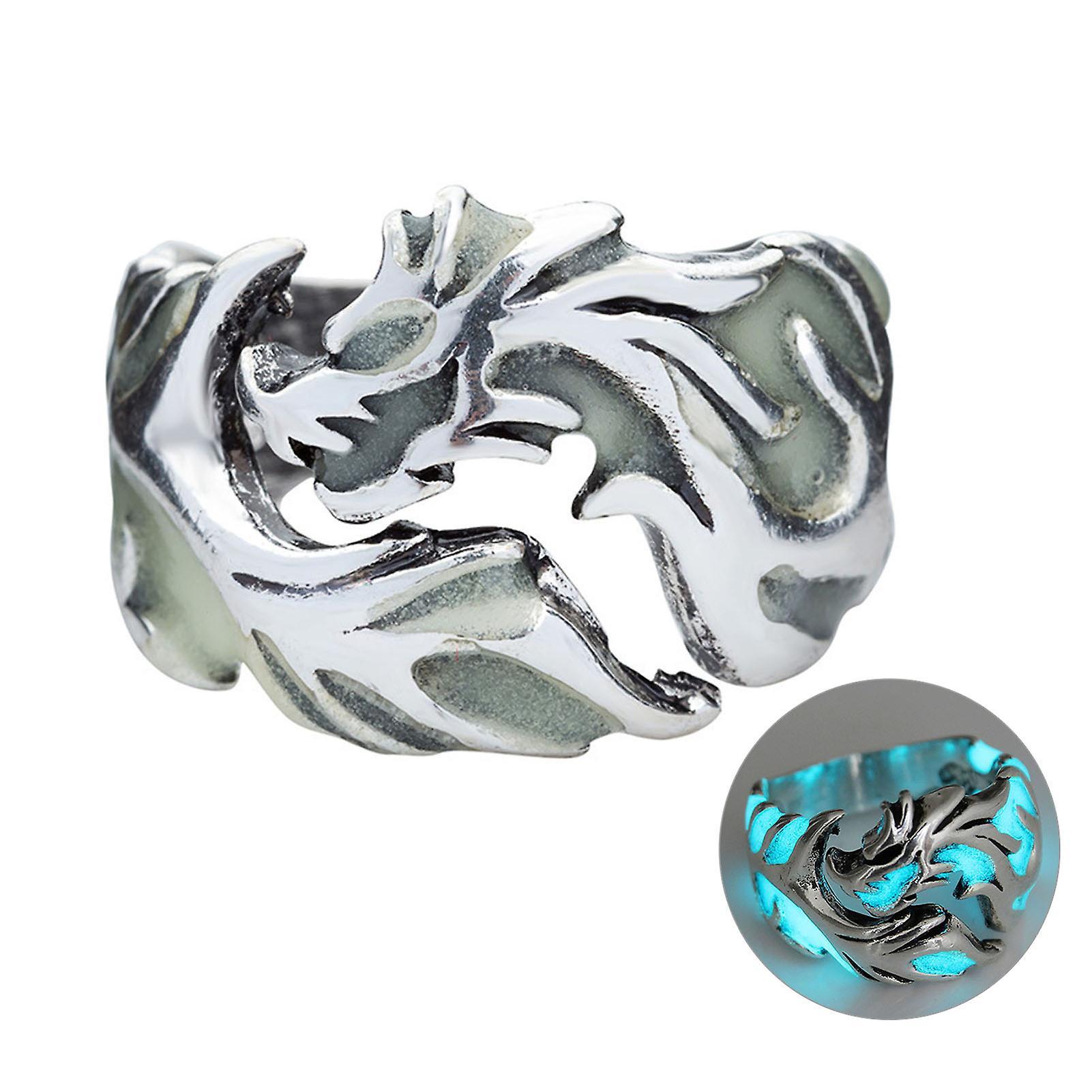 fulaide Glow in The Dark Luminous Men Ring Cool Personality Flying Dragon Ring for Bar Blue US 8