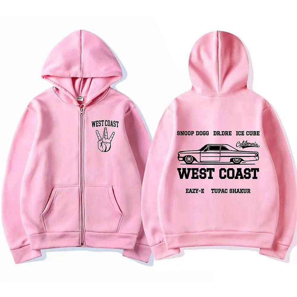 Eccpp West Coast Rapper Zip Up Hoodies Hip Hop Snoop Dogg Dr Dre Cool Print Zipper Jacket Sweatshirts Men Women Casual Gothic Pullover Pink M