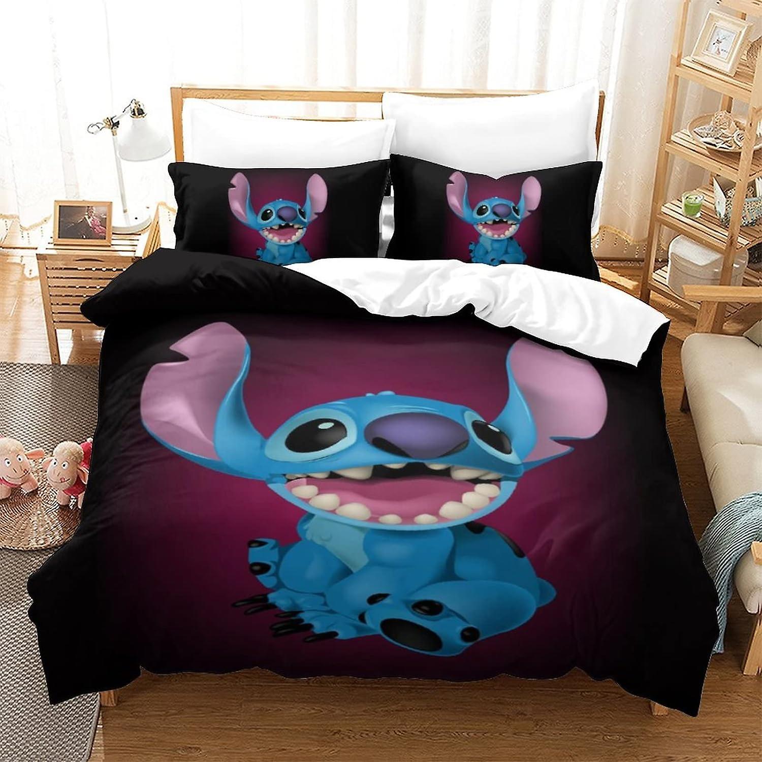 Kerota Stitch Duvet Cover Lilo & Stitch Animated Characters, Children's Girls' Bedding Set, Reversible Duvet Cover Sets, Bedding Set with Tai 135*2...