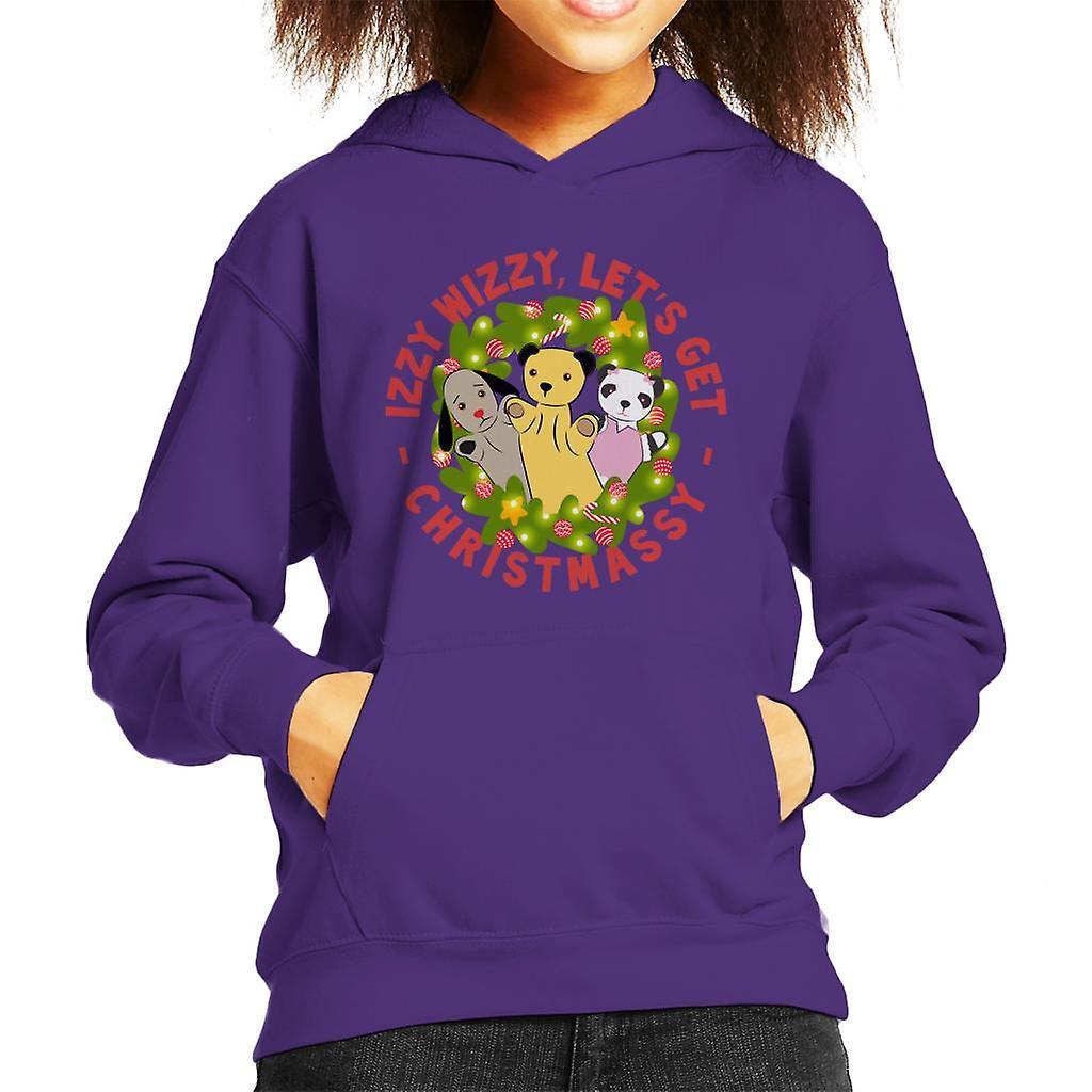 Sooty Christmas Illuminated Wreath Izzy Wizzy Lets Get Chrismassy Kid's Hooded Sweatshirt Purple X-Small (3-4 yrs)