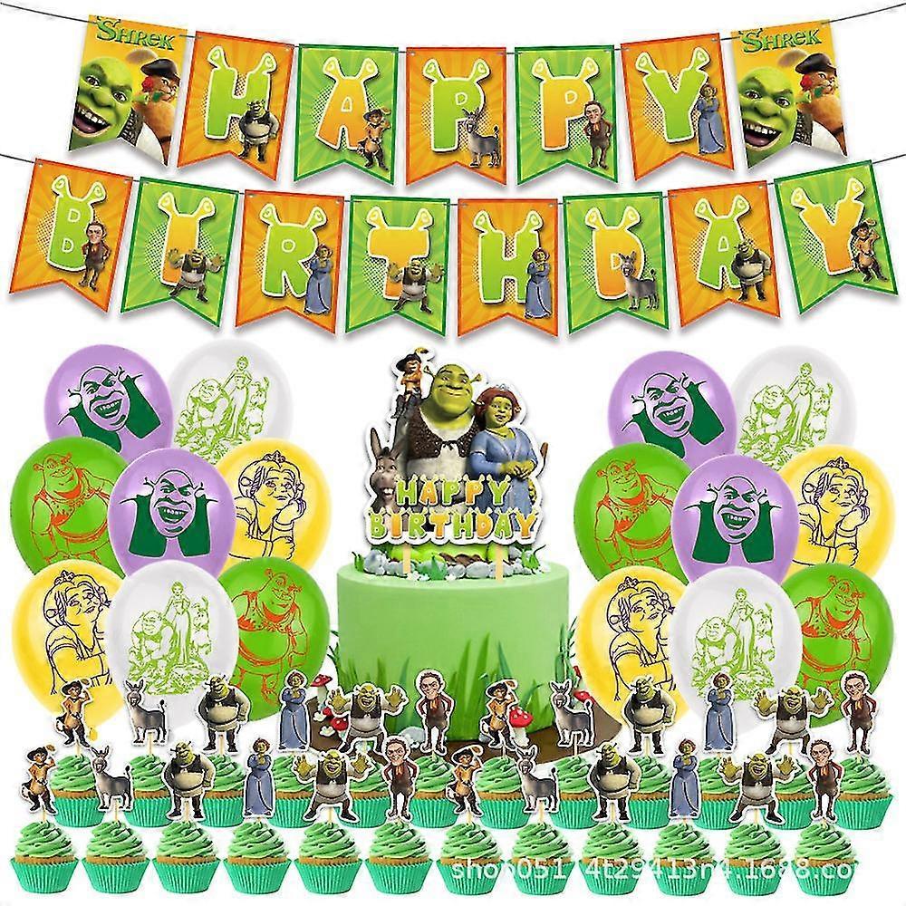 SML Shrek Theme Party Decoration Balloons Banner Cake Topper Set