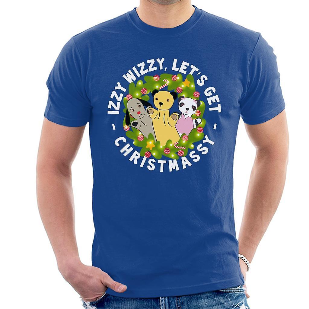 Sooty Christmas Illuminated Wreath Men's T-Shirt Royal Blue Medium