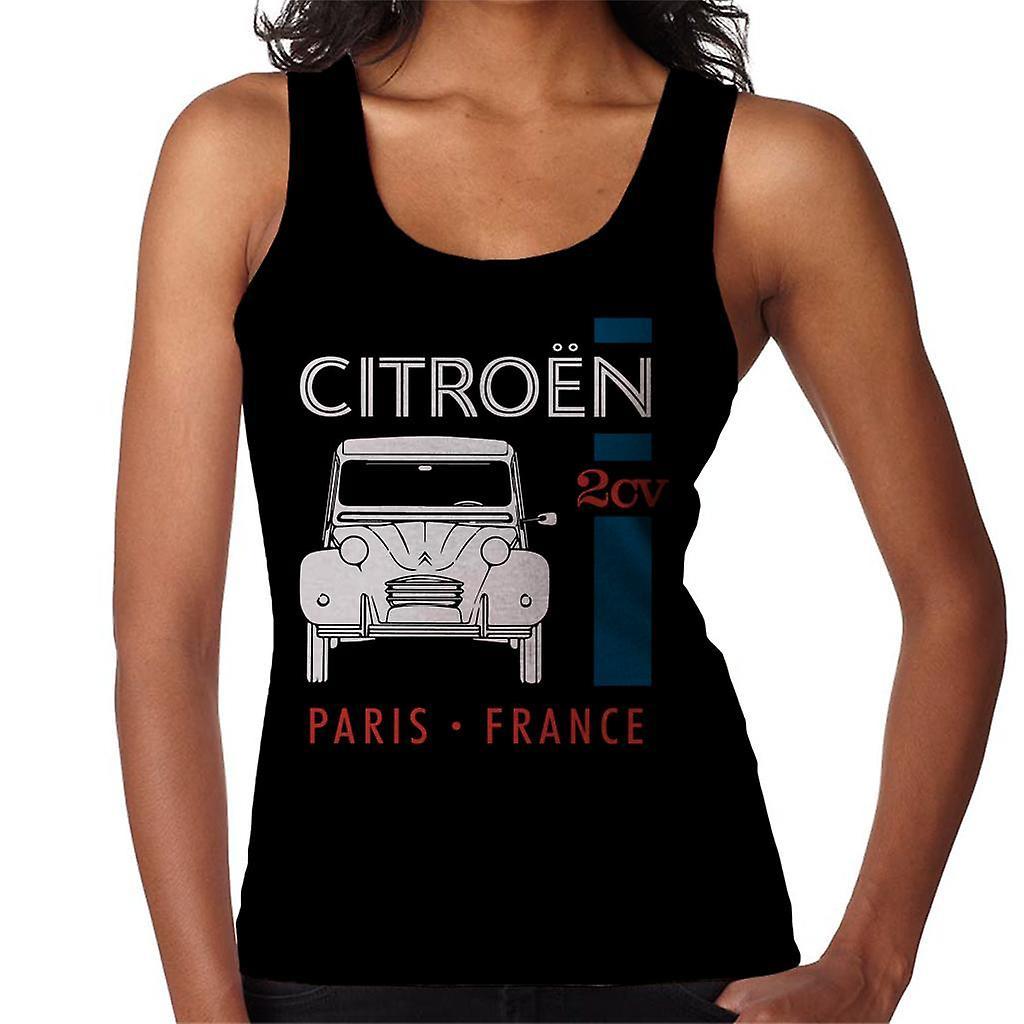 Citro�n Citroen White 2CV Paris France Single Stripe Women's Vest Black Large