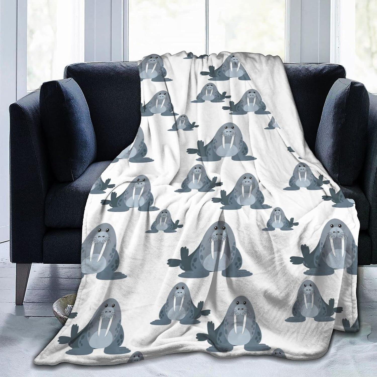 Kerota Cute Cartoon Walrus Flannel Throw Blanket Lightweight Soft Cozy Washable for Sofa Couch Bed 50x40in 125x100cm