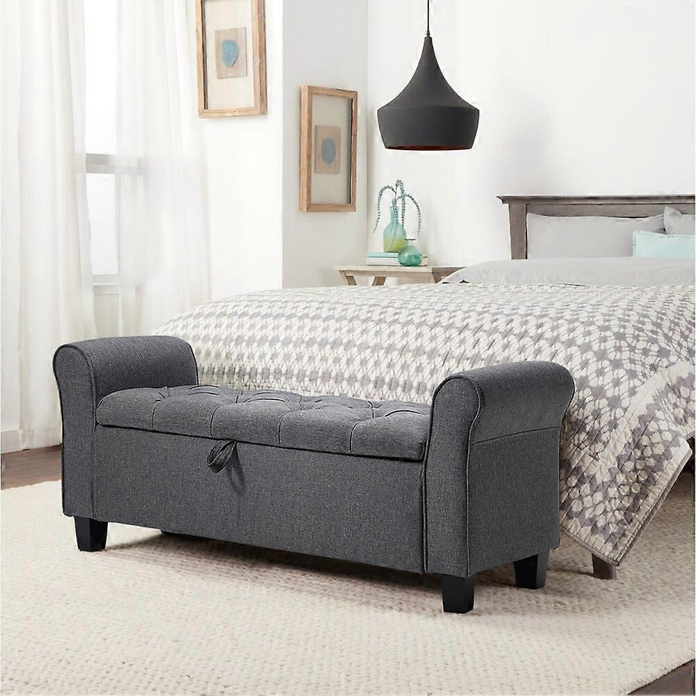 Living And Home Linen Rolled Arm Storage Ottoman Bench Grey