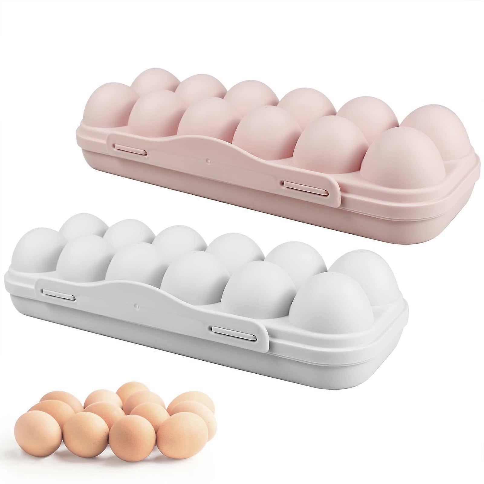 Tsim 2 PCS Egg Container For Refrigerator, 12 Grid Egg Storage Box with Lid, Stackable Egg Holder Tray for Kitchen Restaurant