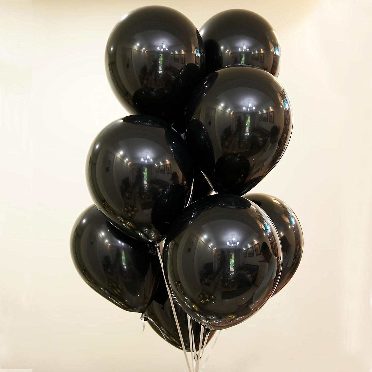 Heytea 12 Inch 100 Pcs Metallic Chrome Black Balloons Latex Helium Shiny Thicken Balloons Party Decoration