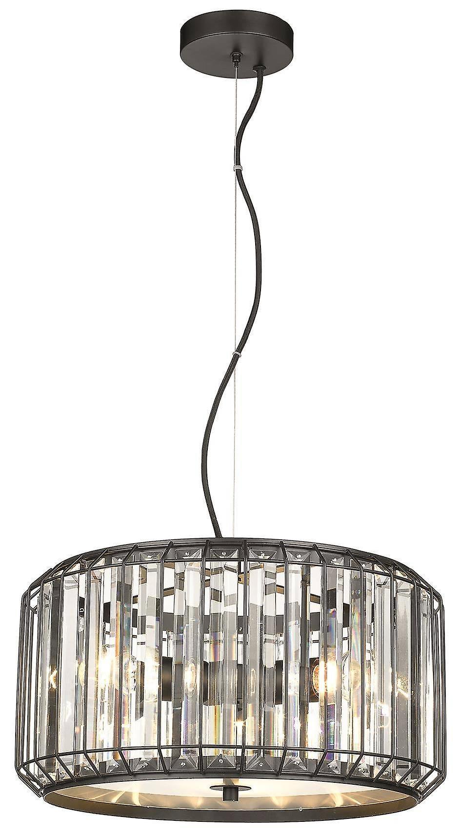 Spring 3 Light Ceiling Pendant Black Clear with Crystals E27