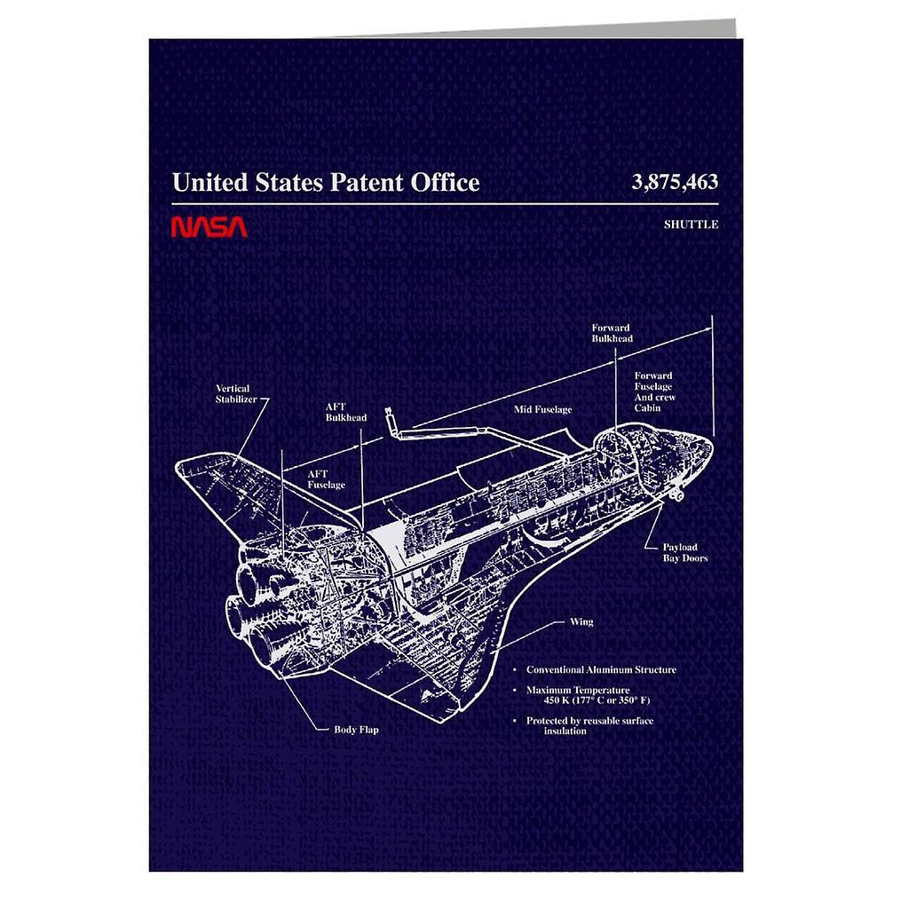 NASA Shuttle Structure Blueprint Greeting Card Navy Blue 14.5 x 21cm