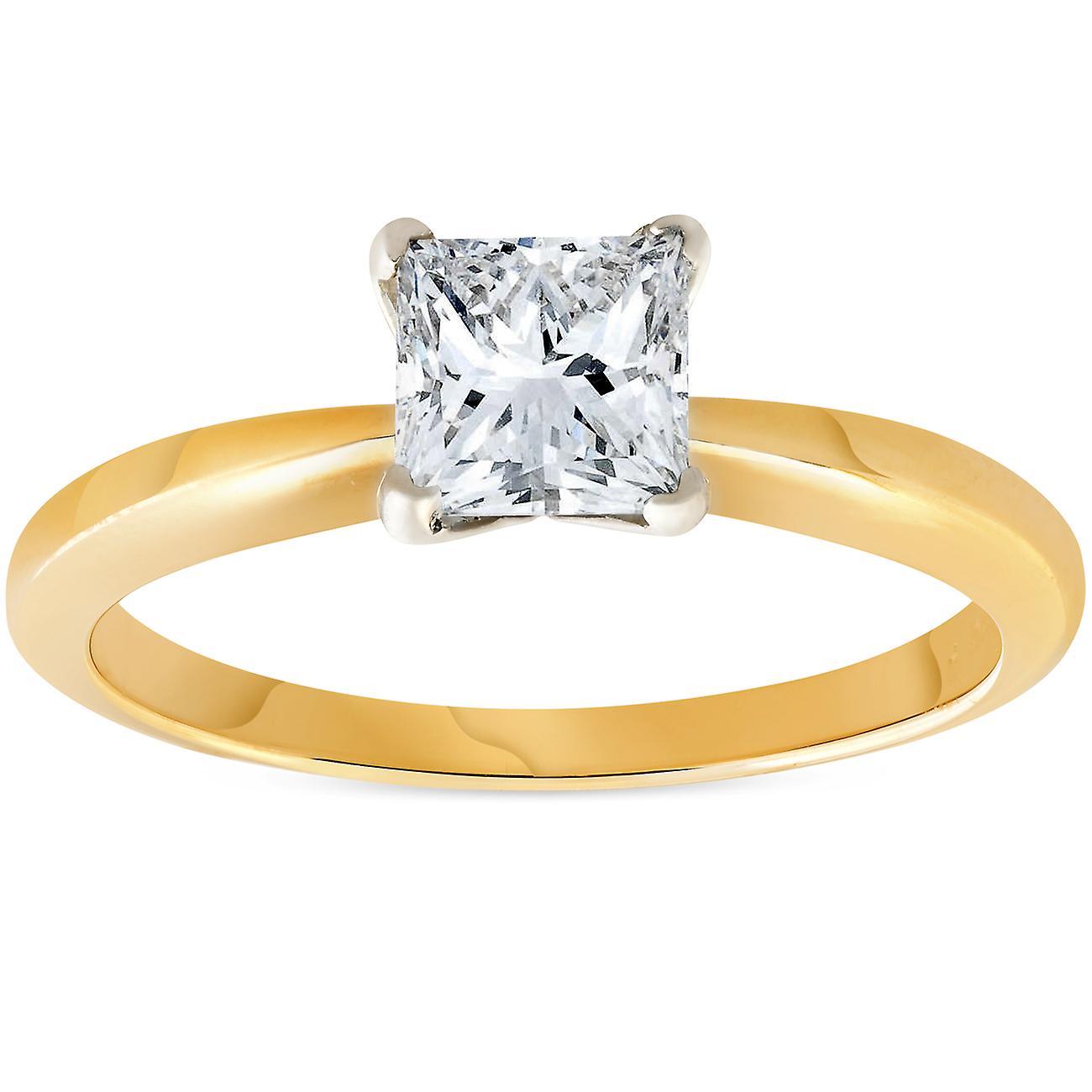 Pompeii3 1ct Princess Cut Diamond Solitaire 14k Yellow Gold Engagement Ring 4.5