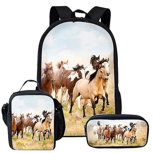 Xixi Wild Horses Design Large Capacity Backpack 3pcs/set School Bags For Boy Girl Primary Students Bookbag Mochila Escolar Lunch Bag 2