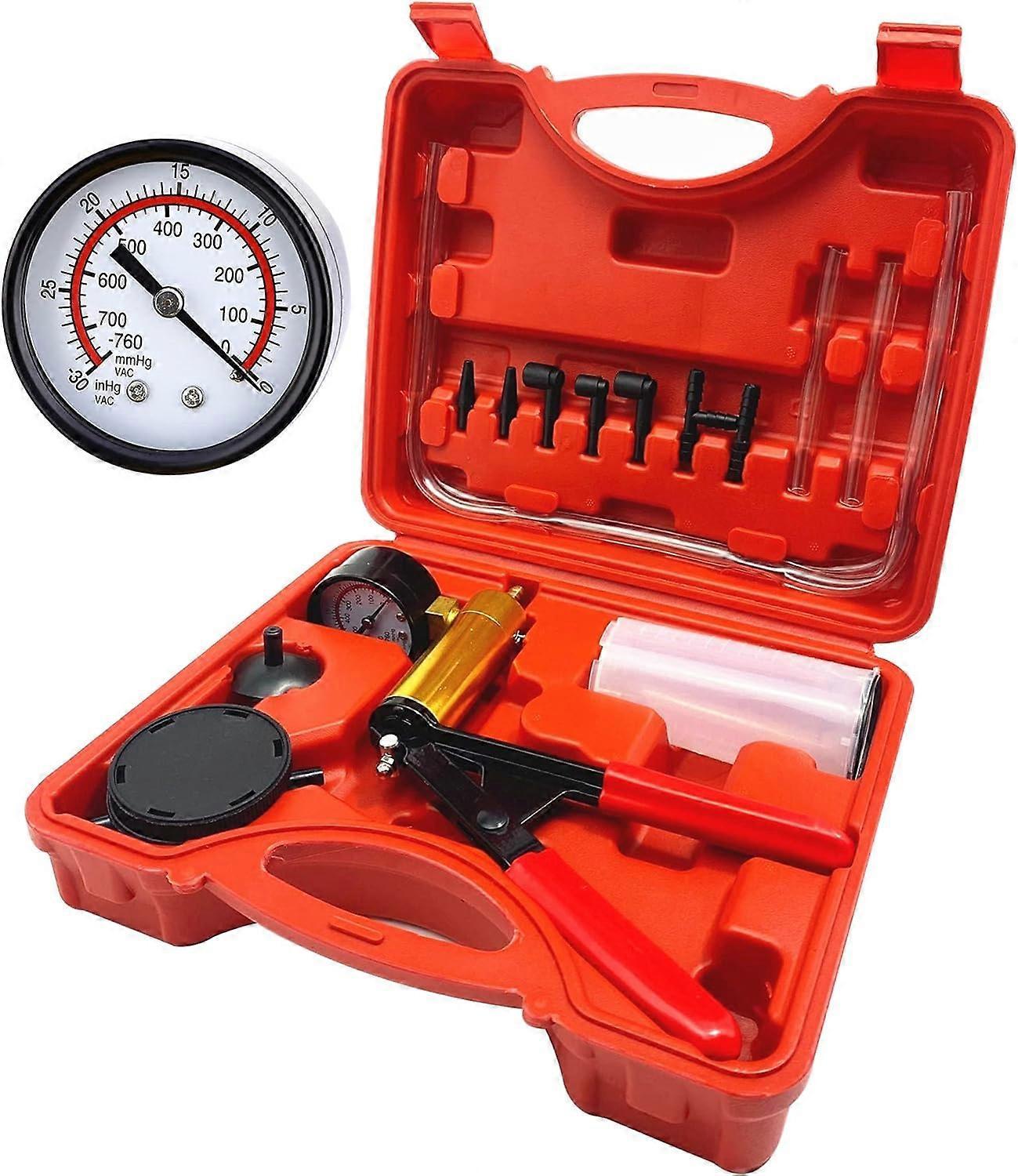 Elrachen Brake Bleeding Kit, Hand Held Vacuum Pump Pressure Tester with Durable Gauge, Brake Fluid Bleeder Kit