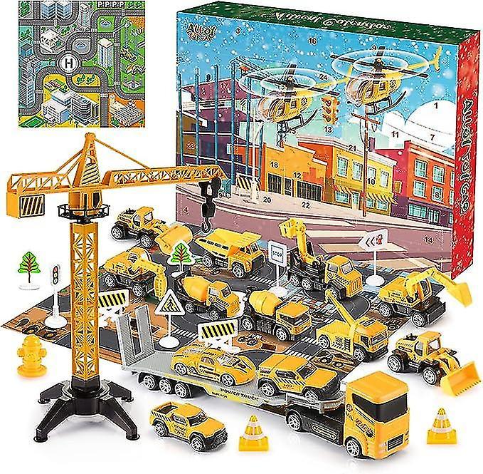 Sanne 2023 Kids Advent Calendar For Boys,alloy Construction Engineering Vehicle Toy Sets Plus 2 Mats, Christmas Gifts Toys For 3-8 Year Old Boy