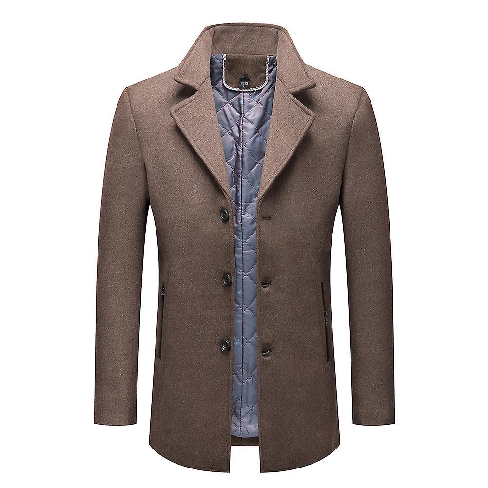 Allthemen Mens Woolen Solid Color Button Down Overcoat Coffee L