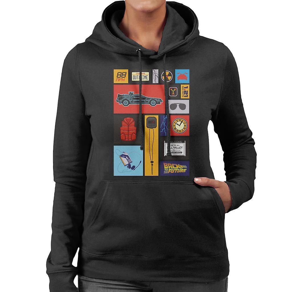 Back to the Future Tile Montage Women's Hooded Sweatshirt Black XX-Large