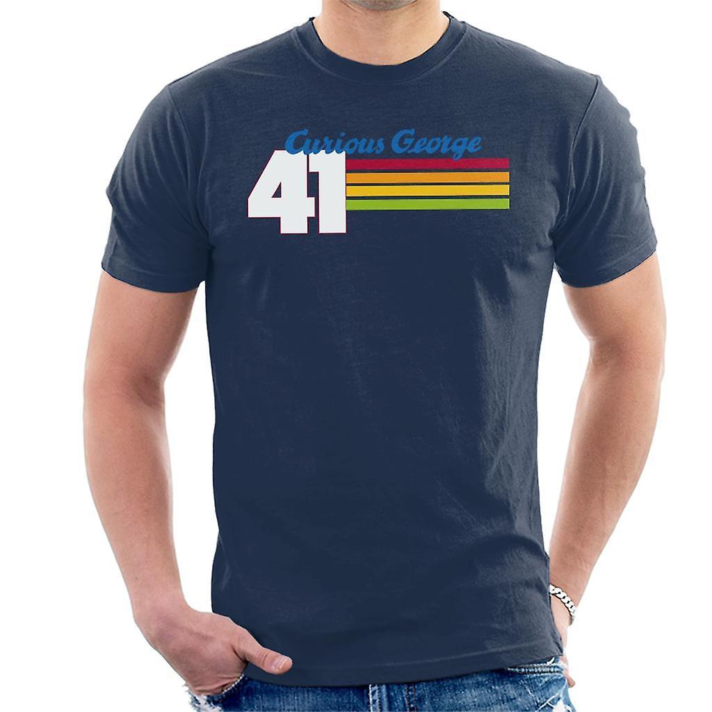 Curious George 41 Race Stripes Men's T-Shirt Navy Blue XX-Large