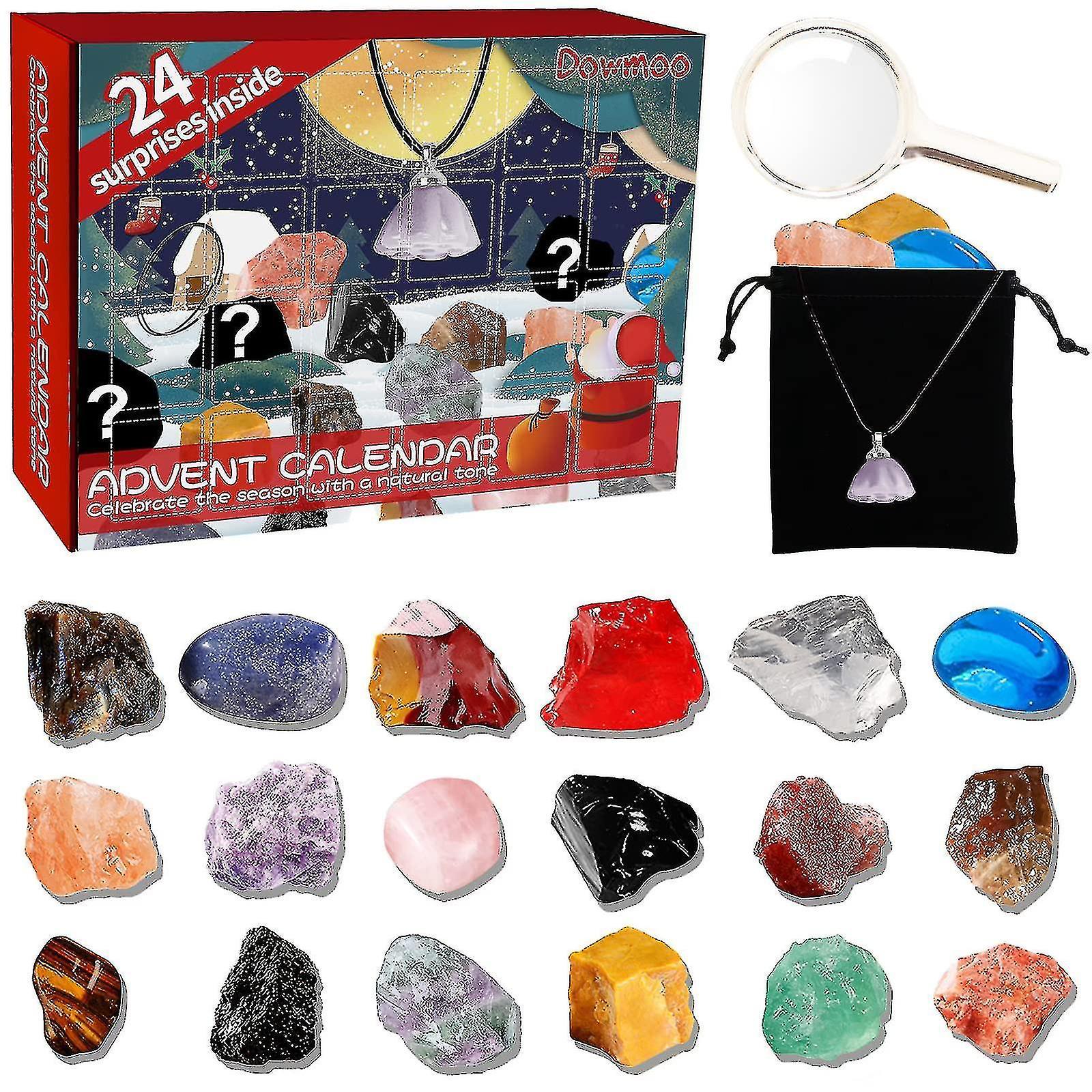 Hcankcan Advent Calendar 2022 Crystals For Kids With 24 Days Natural Crystal Gemstone Stone Minerals & Fossils Christmas Countdown Calendar Rock C