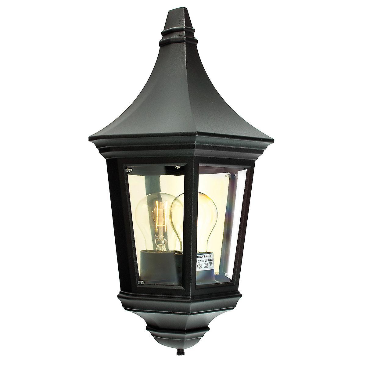 Valencia 1 Light Outdoor Wall Half Lantern Light Black IP54 E27