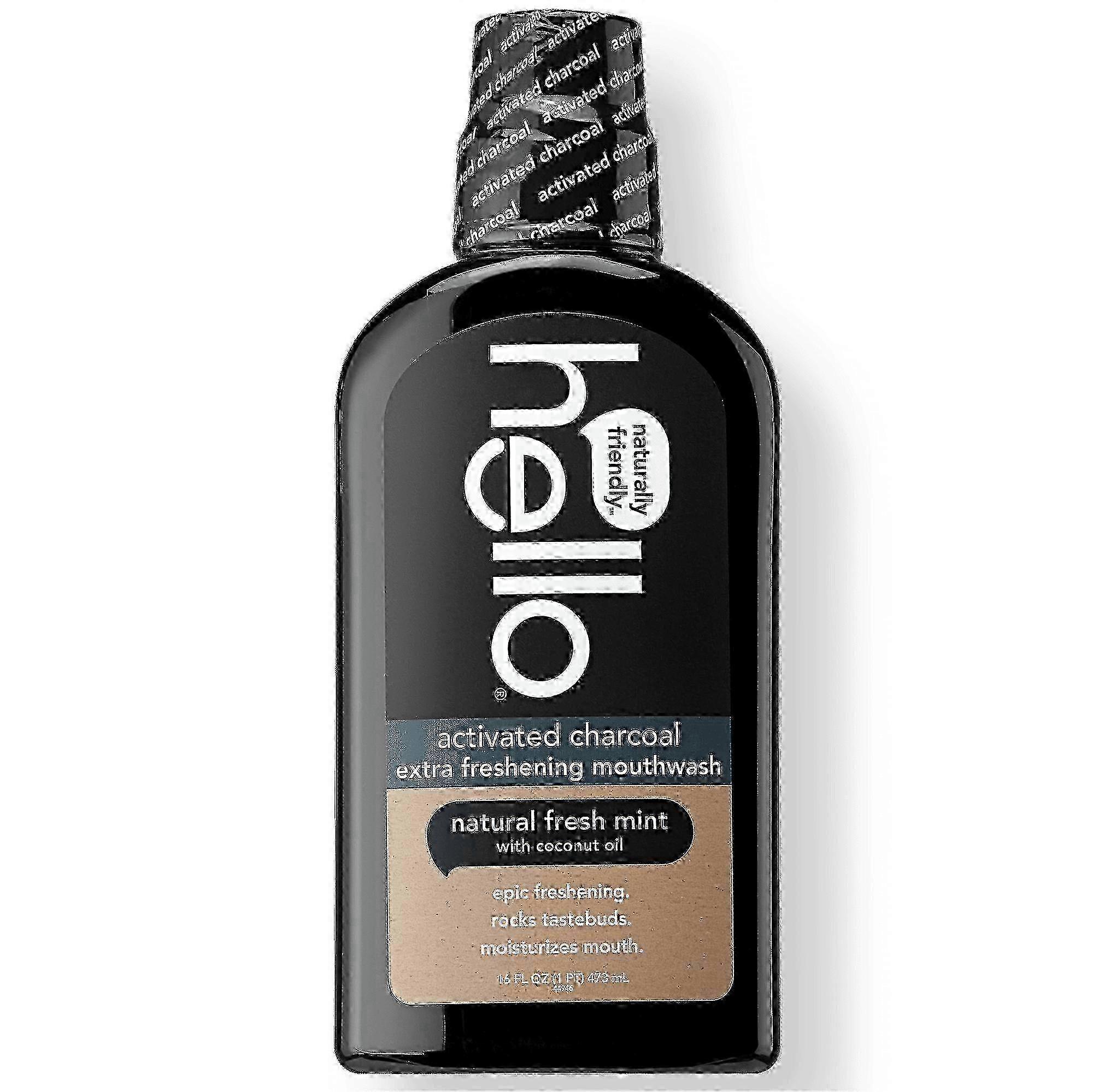 Hello Activated Charcoal Extra Freshening Mouthwash With Natural Fresh Mint And Coconut Oil, 16 Oz