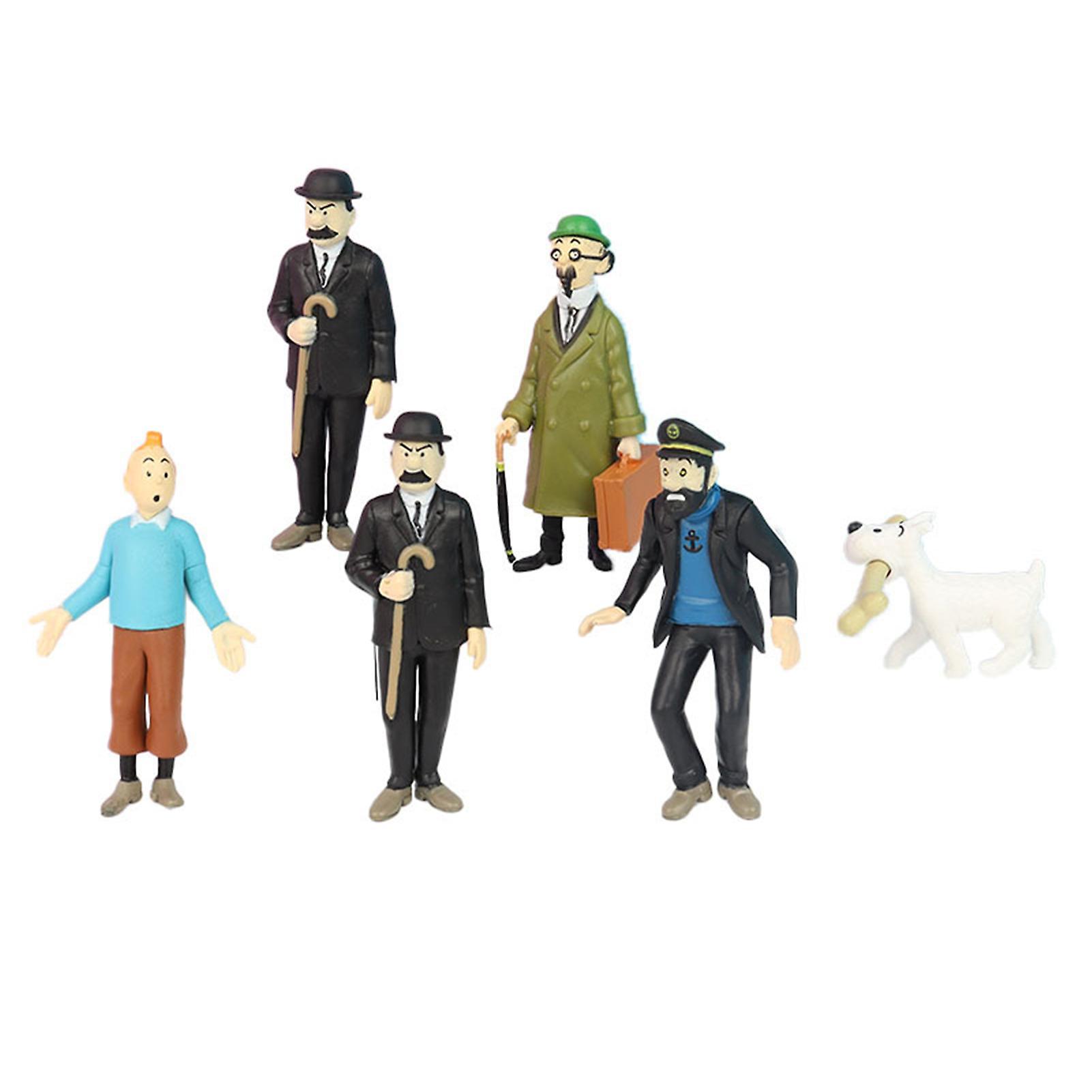 Remorui 6Pcs The Adventures of Tintin Action Figure Figurine Cake Decoration Collectible Cartoon Movie Explorers Tintin Thomson Figure 1 Set