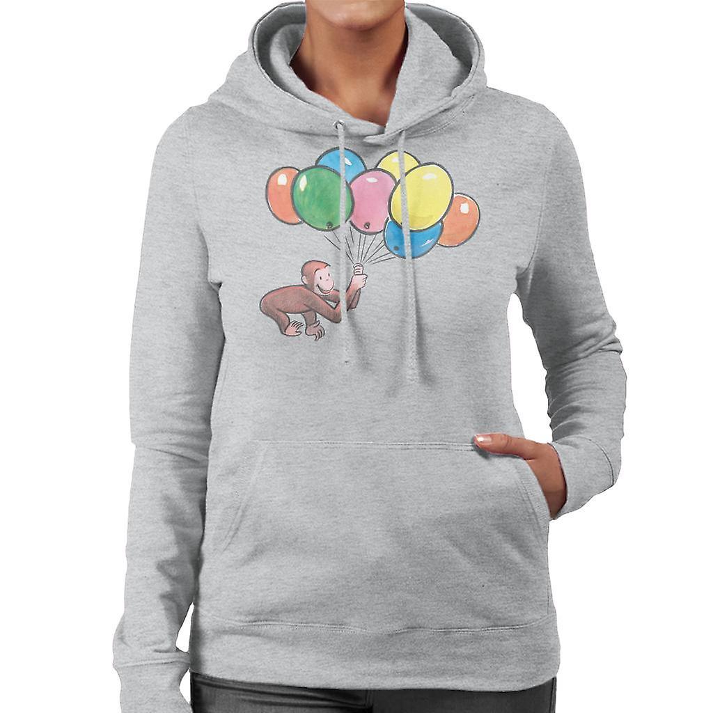 Curious George Holding Balloons Women's Hooded Sweatshirt Heather Grey XX-Large