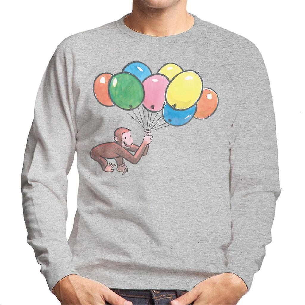 Curious George Holding Balloons Men's Sweatshirt Heather Grey Medium