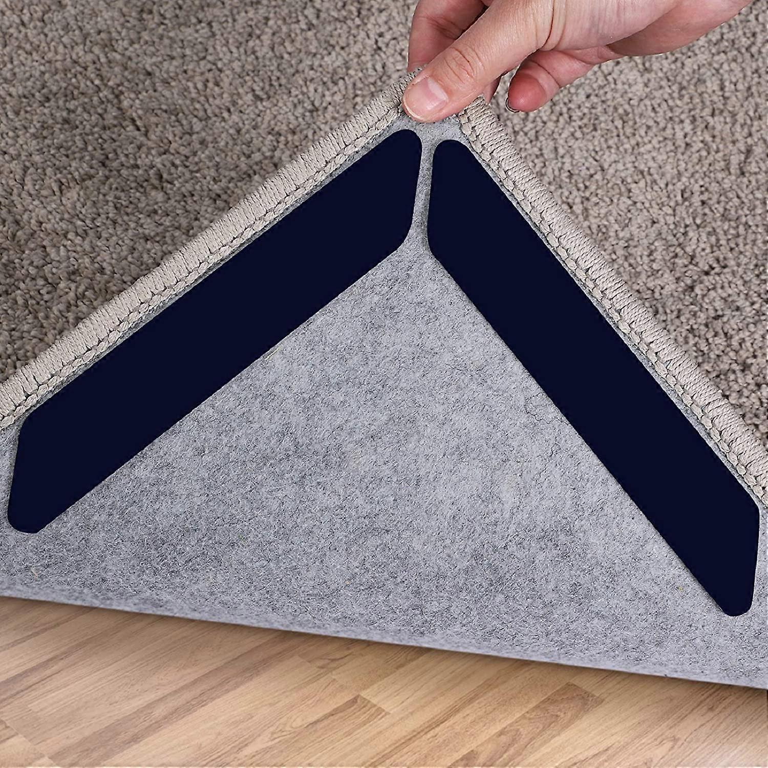 Szyy Rug Grippers 16 pcs Double Sided Washable Removable Anti Curling Corner Carpet Gripper Non Slip Renewable Adhesive Rug Tape