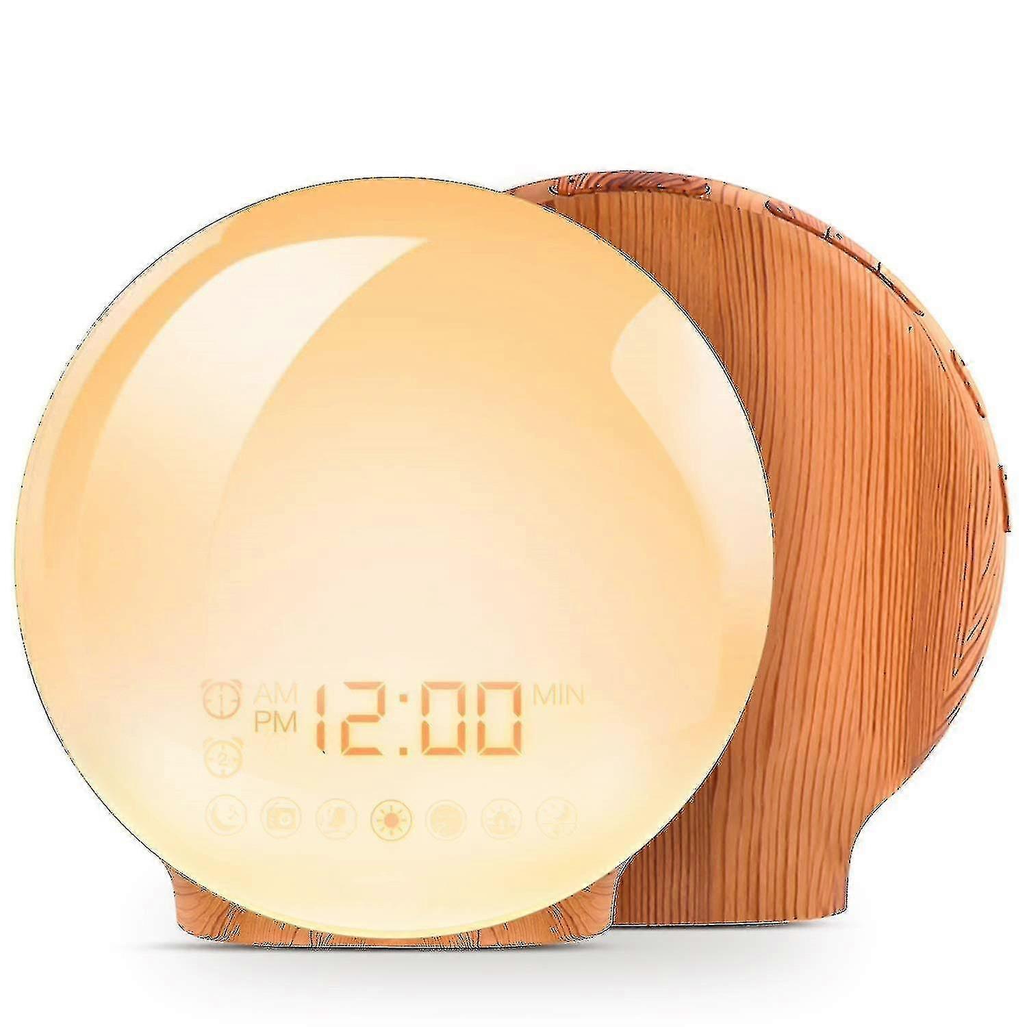 Xtiger Wake Up Light,alarm Clock Sunrise Simulation Night Light With Nature Sounds, Fm Radio, Snooze Function And Atmosphere Lamp Function,wood Grain