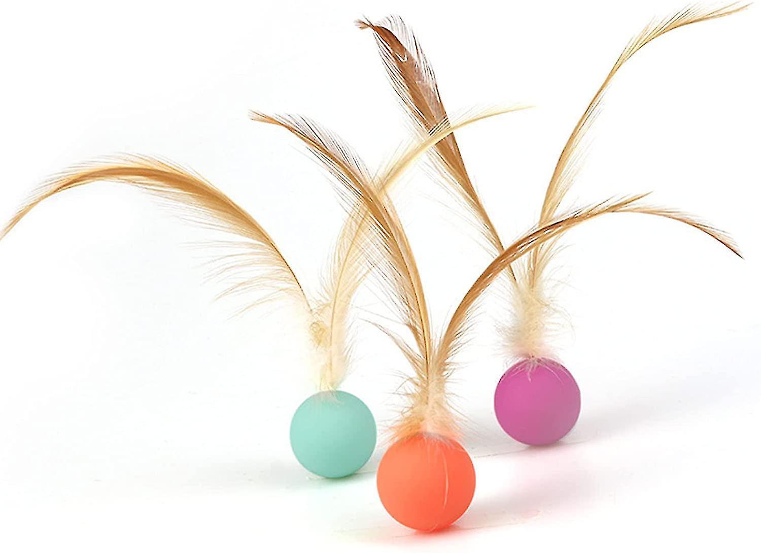 Tianzun 3pcs Cat Toy Balls, Cat Balls Toy With Feathers Indoor Interactive Cat Toys Bouncy Balls Bite Resistant Cat Toys