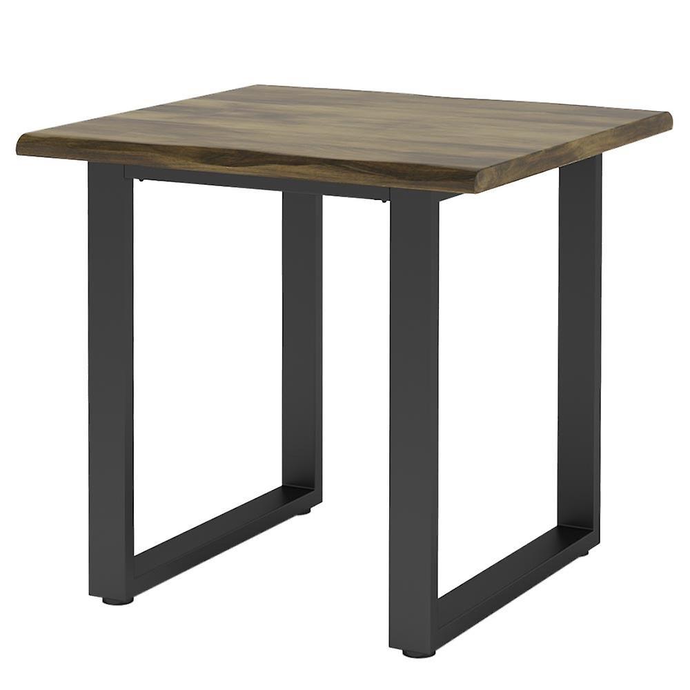 Living And Home Dining Table 4-Seater Rustic Solid Wood Square Side Table with Metal Legs