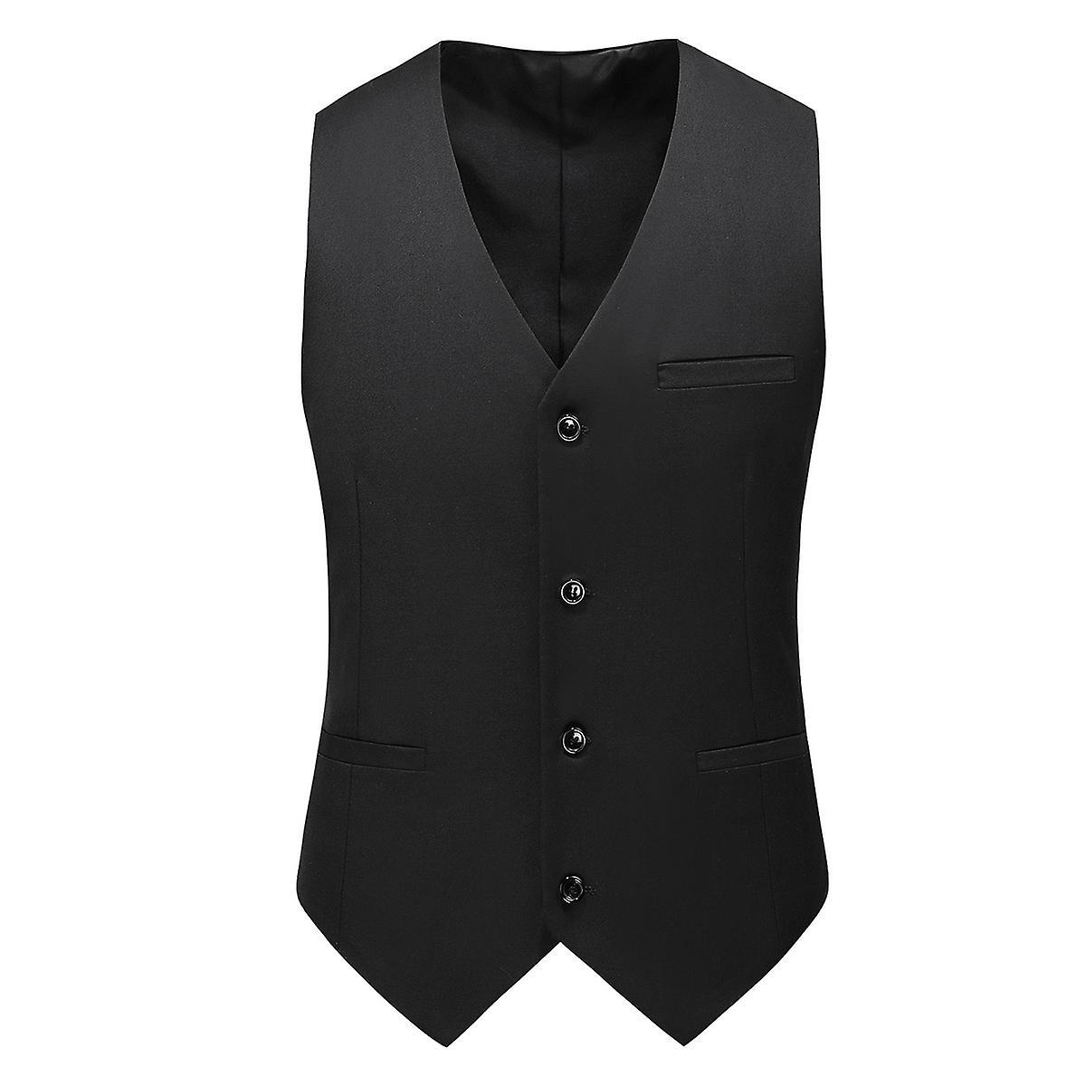 Allthemen Mens V-Neck Suit Vest Solid Color Wedding Business Vest Waistcoat Black M