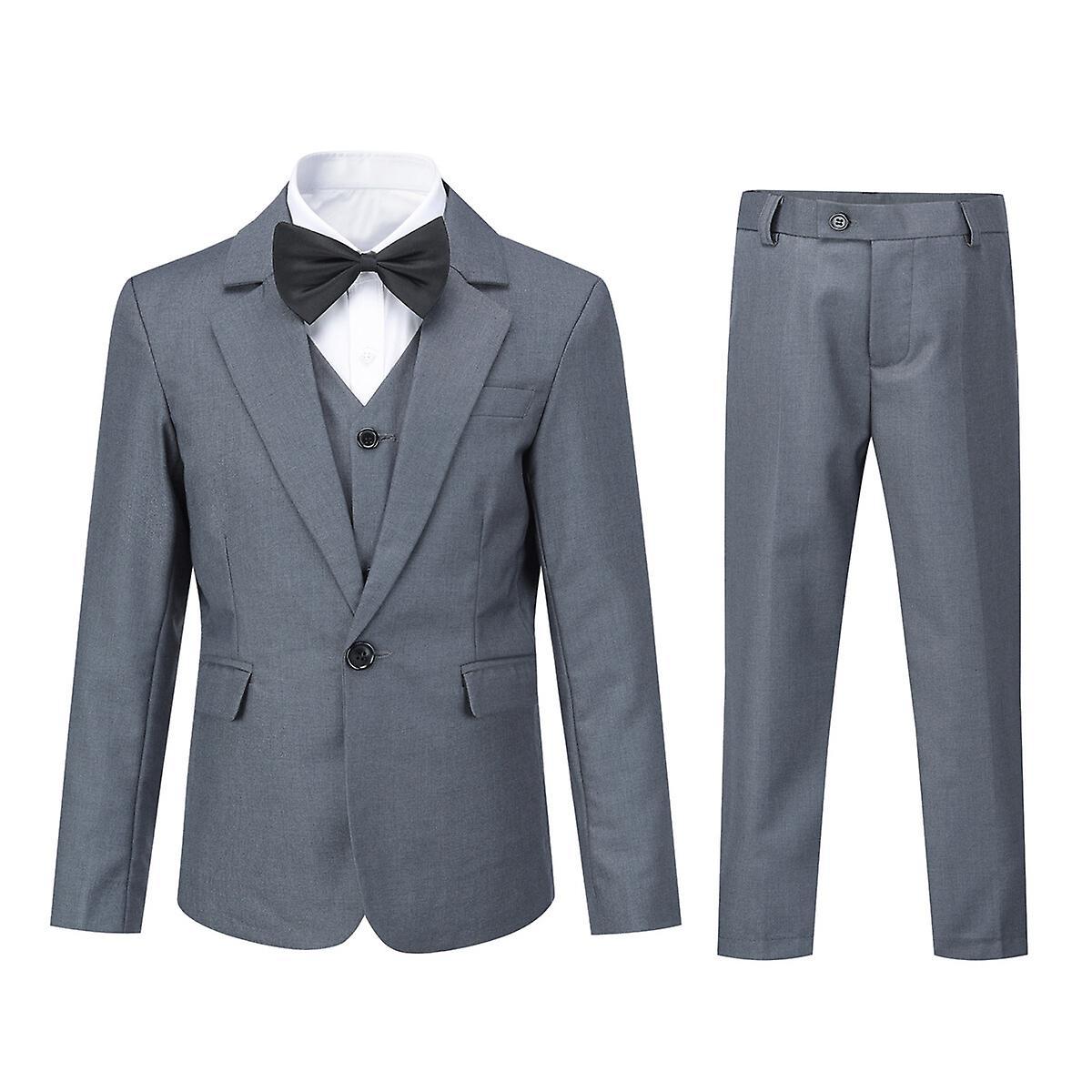 Sliktaa Boys 3Pce Formal Suit Slim Fit Blazer and Vest and Pants Grey 120CM