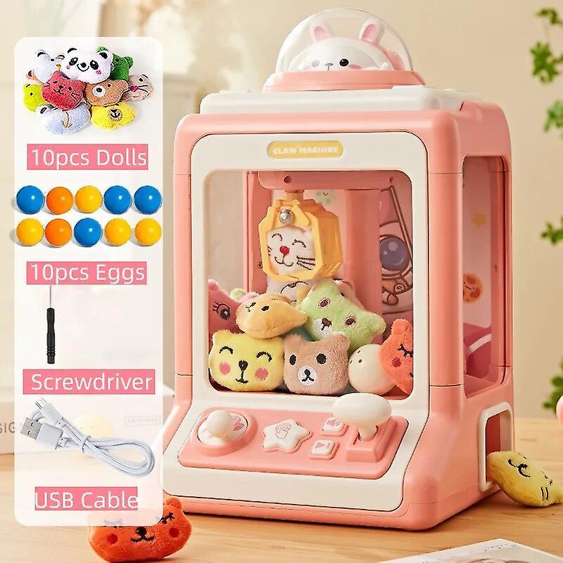 Claw Doll Machine Kids Automatic Doll Machine Toy Mini Cartoon Coin Operated Play Game Claw Crane Machines With Light Music Toys For Girls Gift C-pink