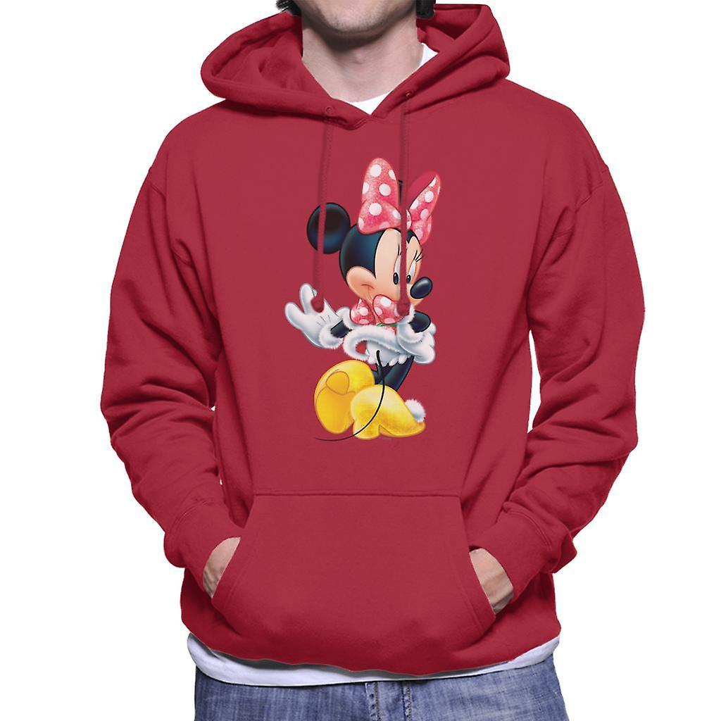 Disney Christmas Minnie Mouse Showing Off Her Shoes Men's Hooded Sweatshirt Cherry Red Large