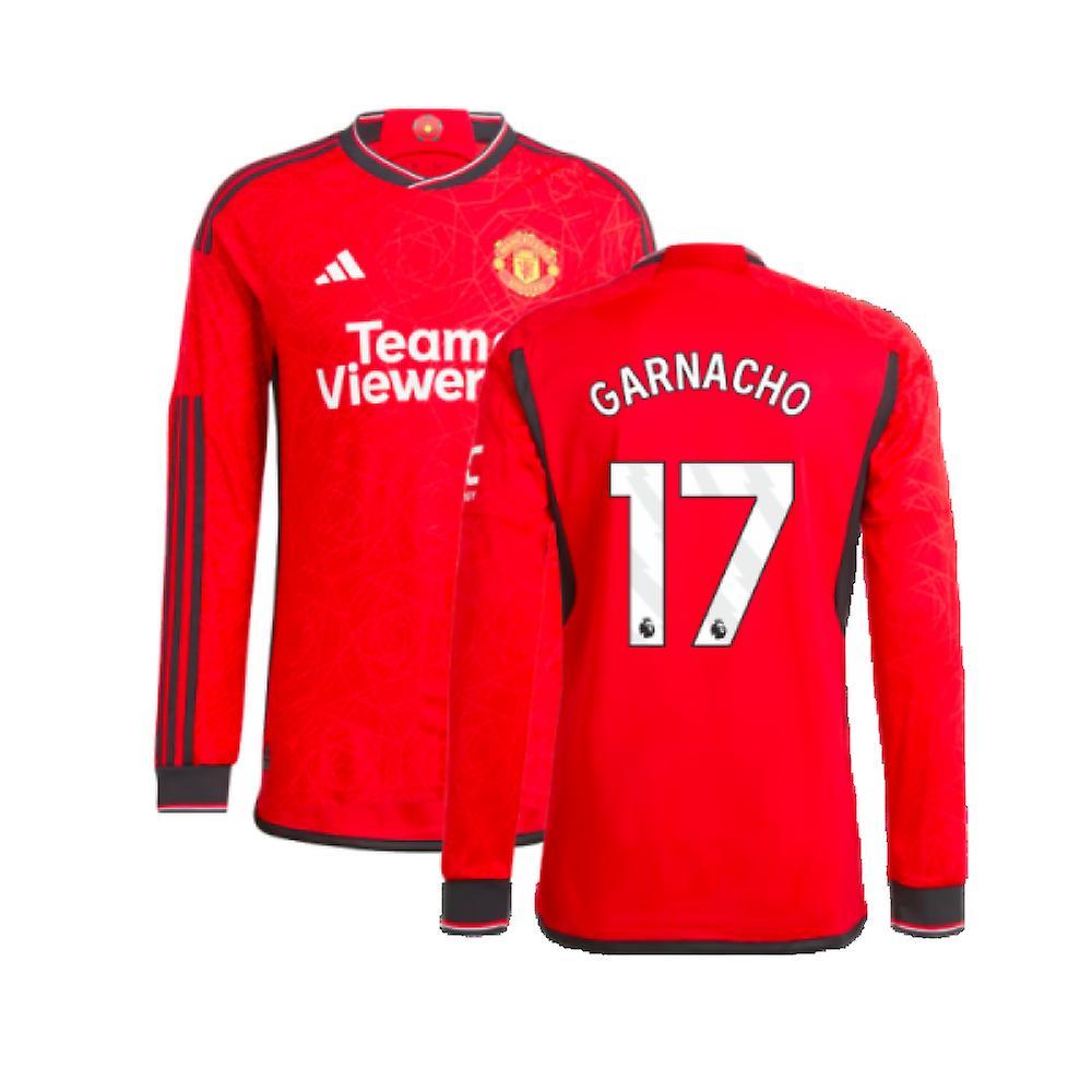 Adidas 2023-2024 Man Utd Long Sleeve Home Shirt (Garnacho 17) Red Medium 38-40 inch Chest