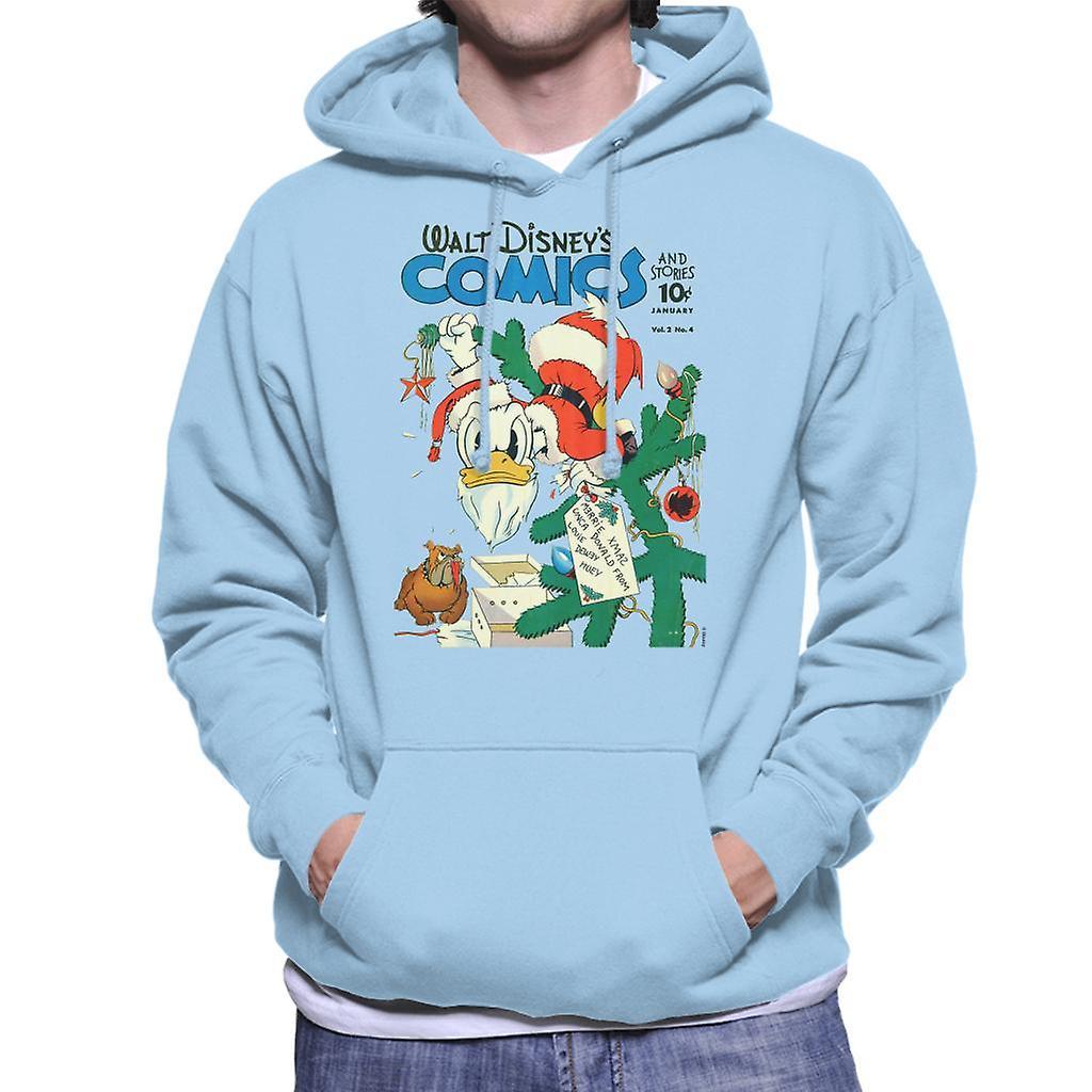 Disney Christmas Donald Duck As Santa Men's Hooded Sweatshirt Sky Blue Medium