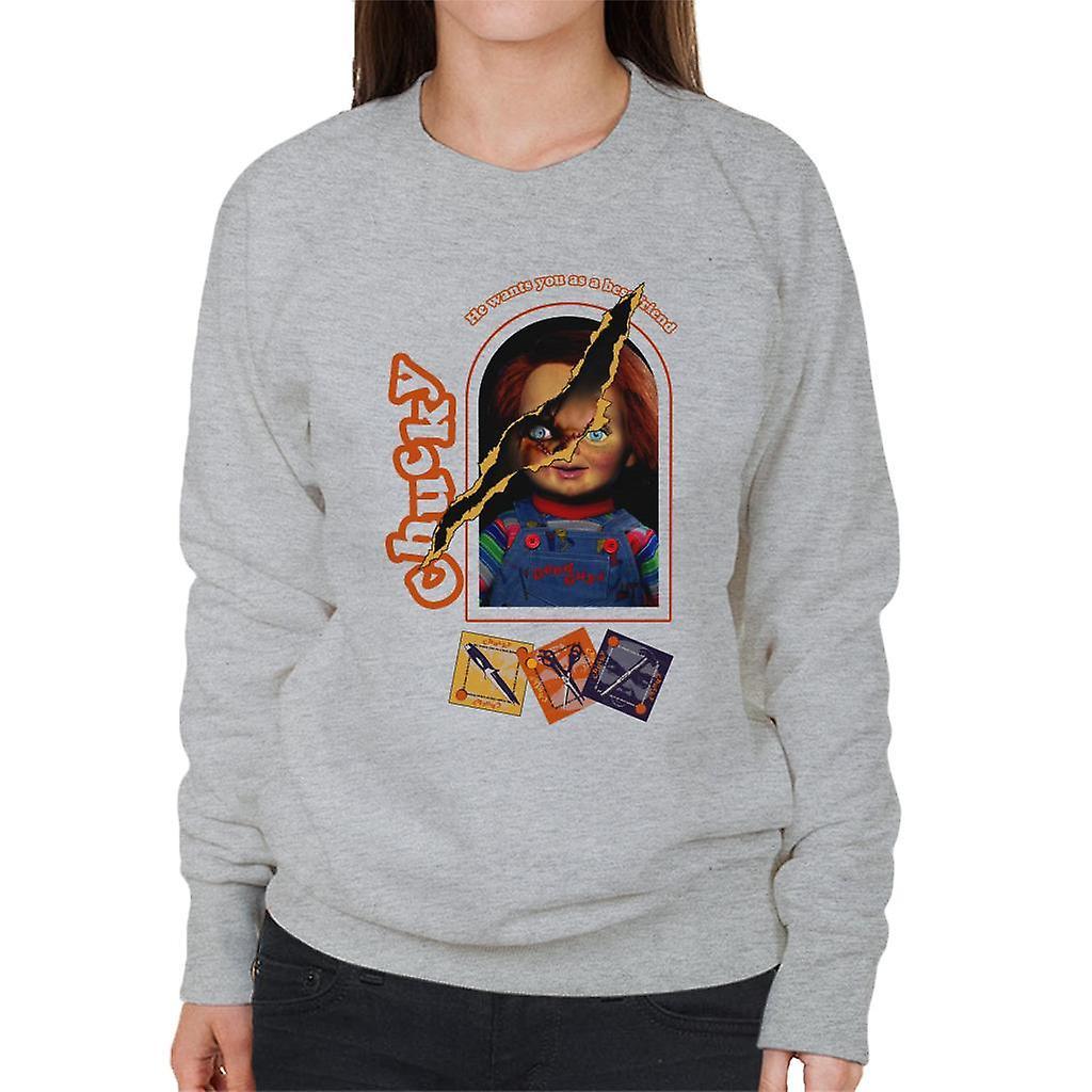 Chucky He Wants You As A Best Friend Women's Sweatshirt Heather Grey XX-Large