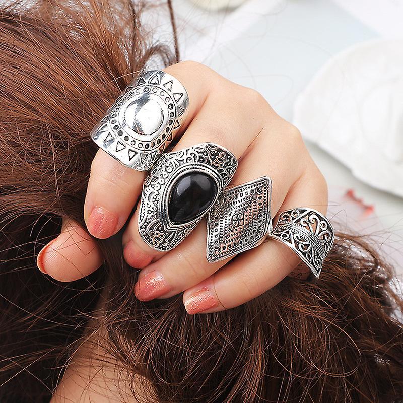 Gaoguang 4pcs/Set Women Bohemian Vintage Stack Rings Above Knuckle Rings Silver