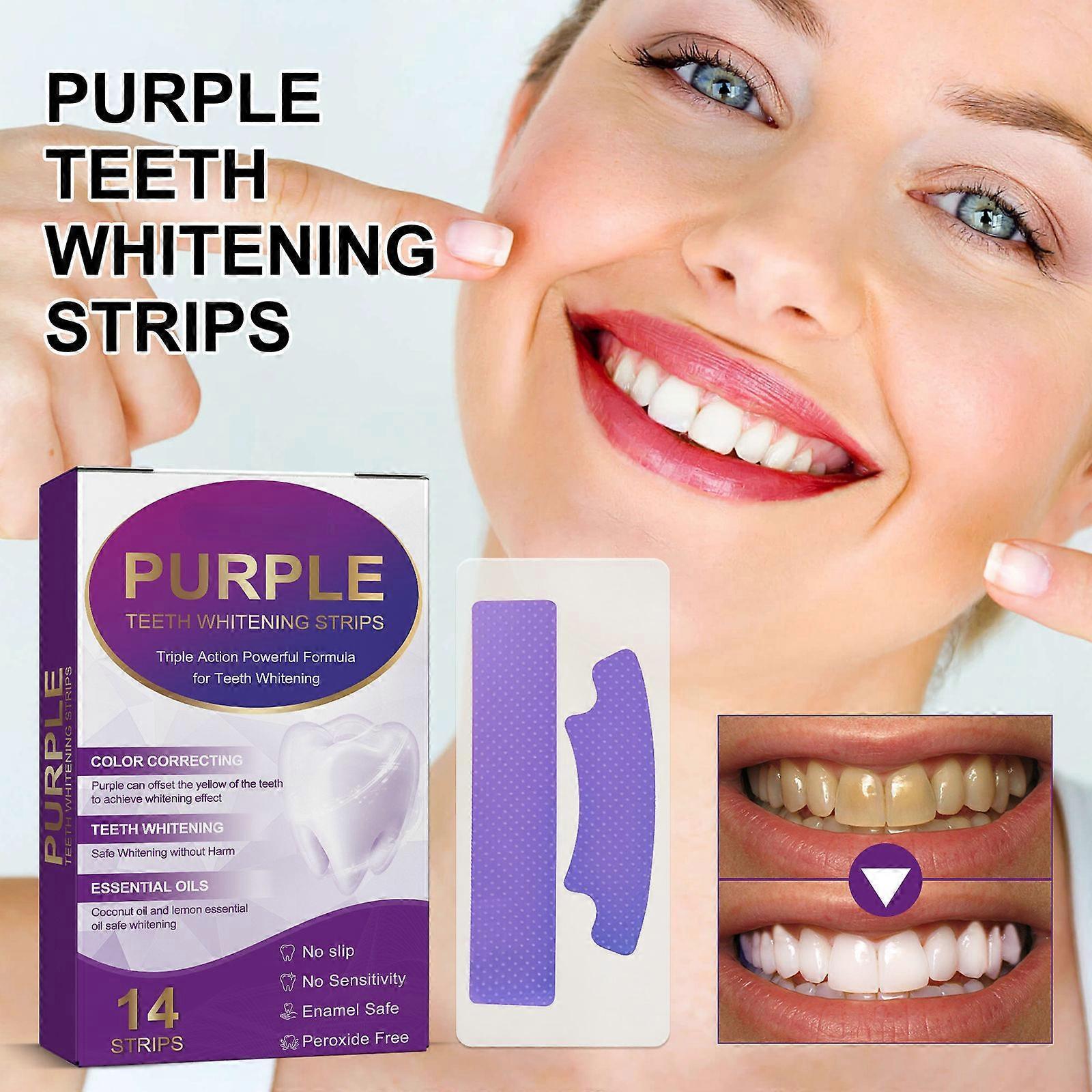 Unbrand Teeth Whitening Strip Kit, Purple Color Correcting and Pap Double Formula Whitening Teeth, Peroxide Free,Sensitive Teeth Friendly 32 set