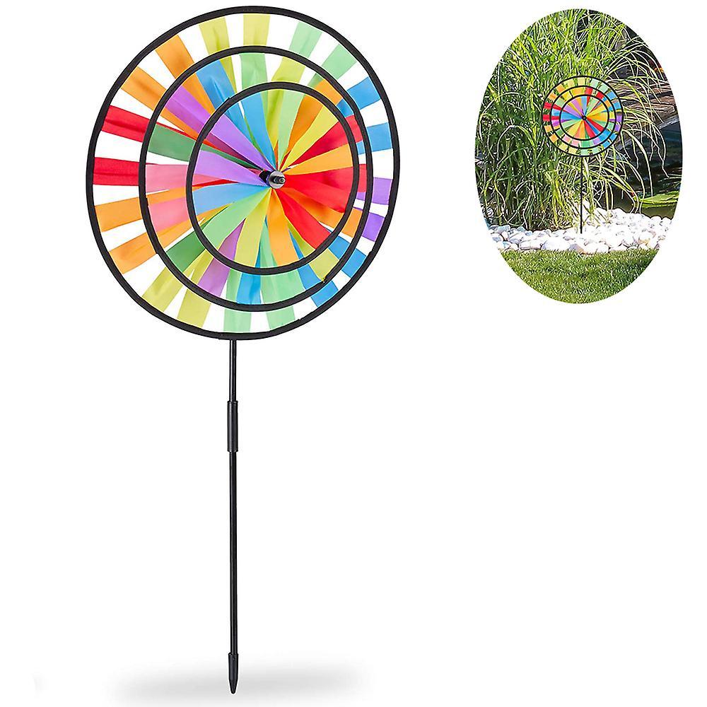 Ln-relaxdays 2 X Windrad - Rainbow Design Garden Windmills For Balcony Or Terrace, Colorful (hxwxd: 73.5 X 35.5 X 15 Cm)