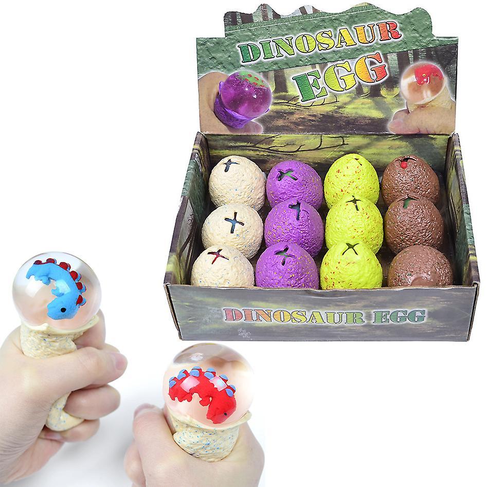 Darmowade 12 Pack Easter Dinosaur Egg Squishy Stress Ball Kids Toys Pinch Grape Squeeze Water Ball Colorful