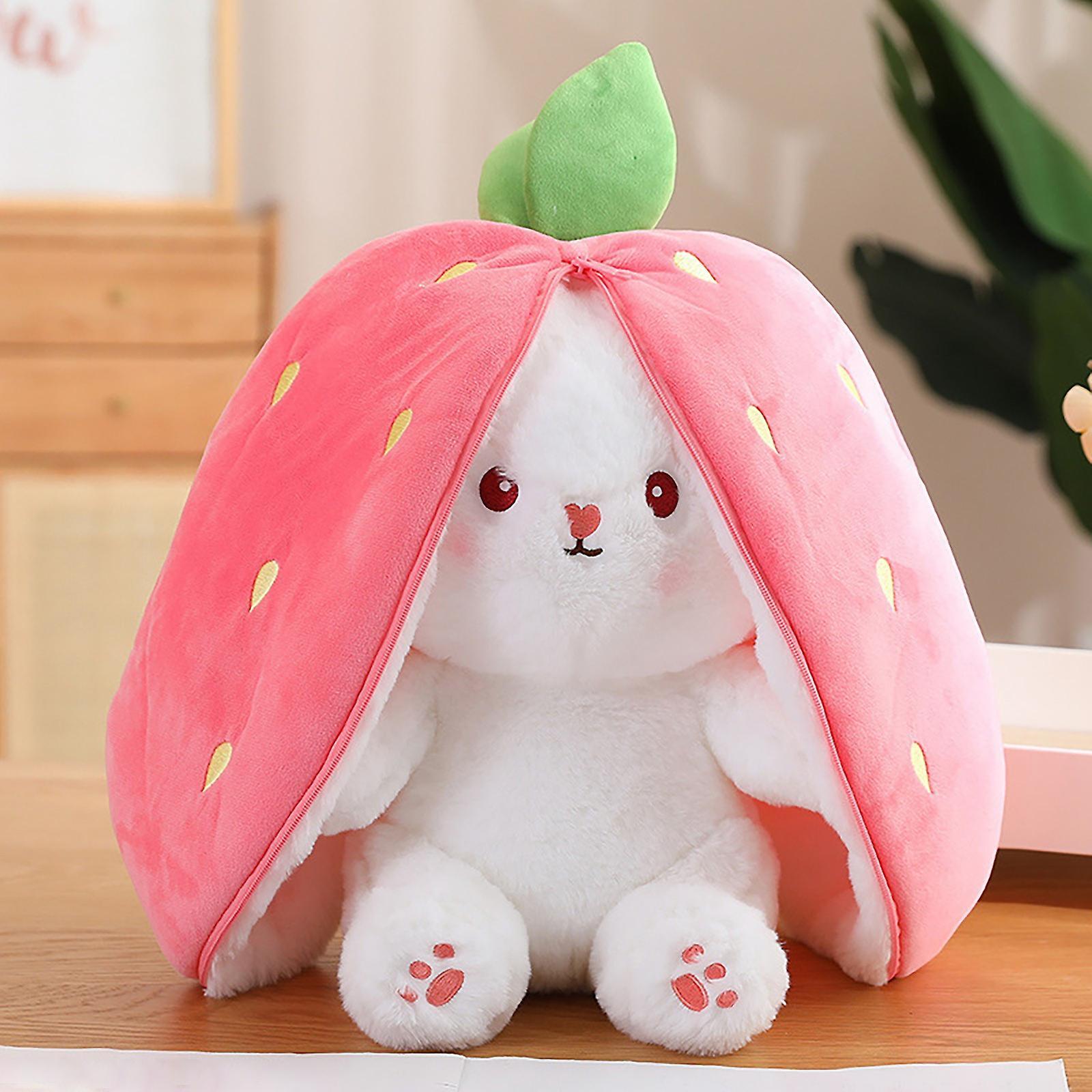 Baodan Strawberry Bunny Transformed Into Little Rabbit Fruit Doll Plush Toy 19.7 Inches Bunny Stuffed Plush Toy With Zipper PK