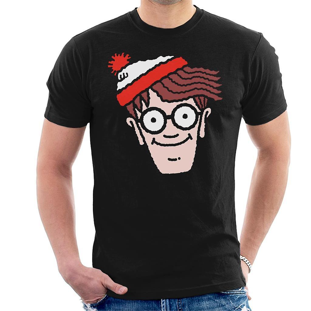 Wheres Wally Where's Wally Character Head Men's T-Shirt Black Medium