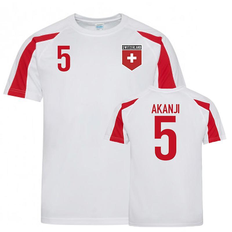 UKSoccerShop Switzerland Sports Training Jerseys (Akanji 5) White-Red Medium (38-40 inch)