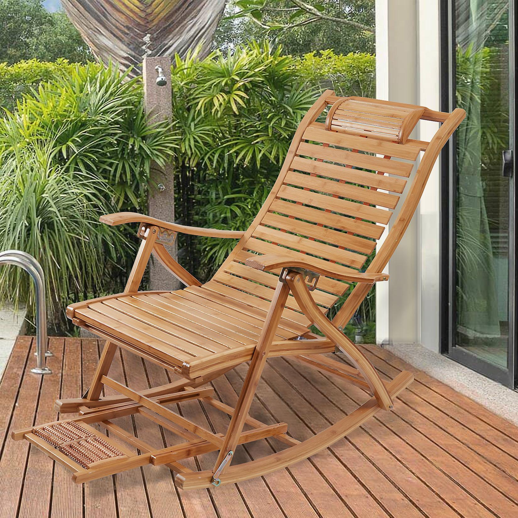 Unho Bamboo Outdoor Garden Deck Rocking Chair Armchair Relaxing Recliner Lounger Seat