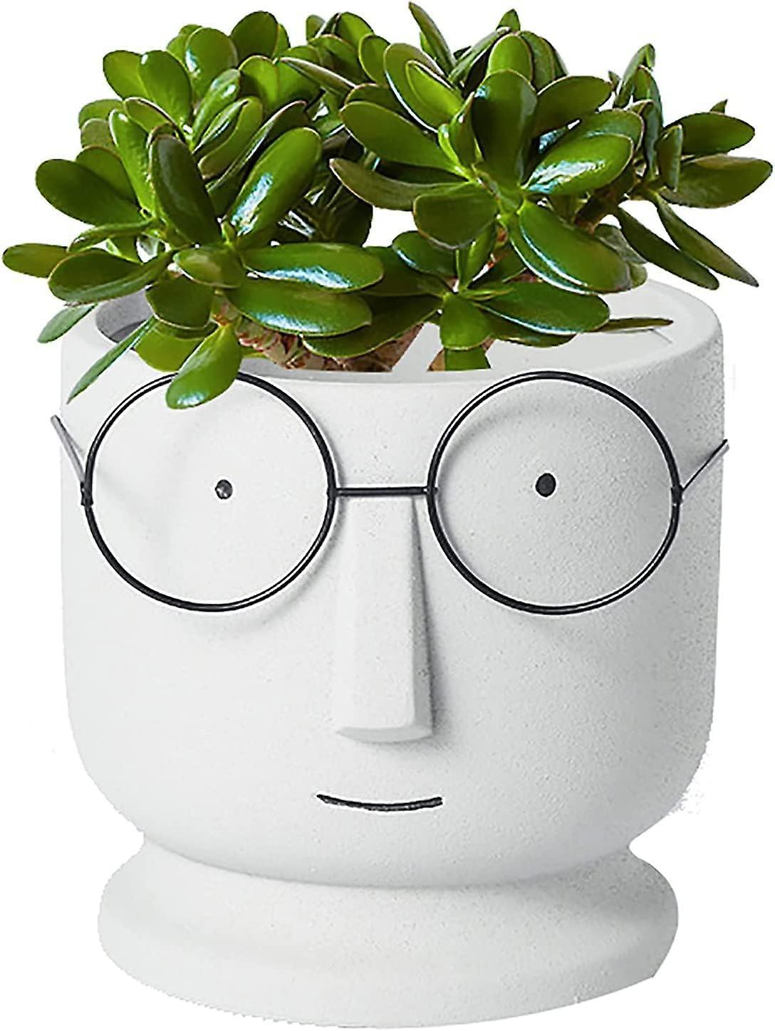 Tinor Face Planter Planter Cement Flower Pots,small Ceramic Succulent Pot,creative Glasses Face Plant Pots Cactus Pots For Home Office Wedding Deco...